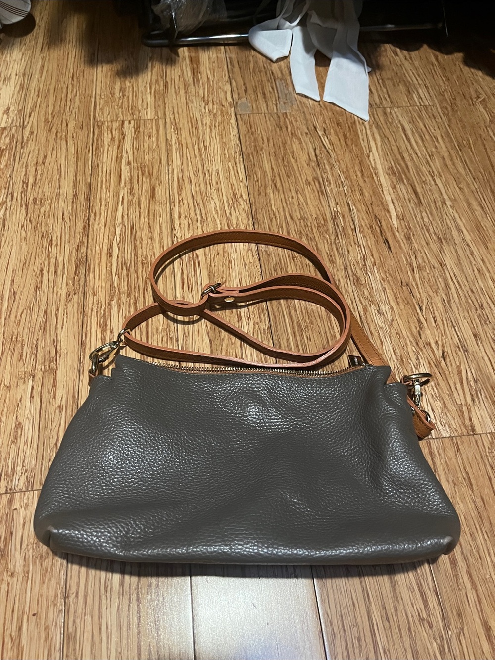 Valentina olive green Pebbled Leather Crossbody with Tan Strap